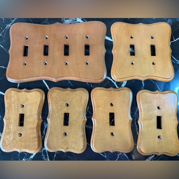 Set of Vintage Colonial Wooden Light Switch Plates - Quad, Double, & 4 Single - Picture 1 of 14